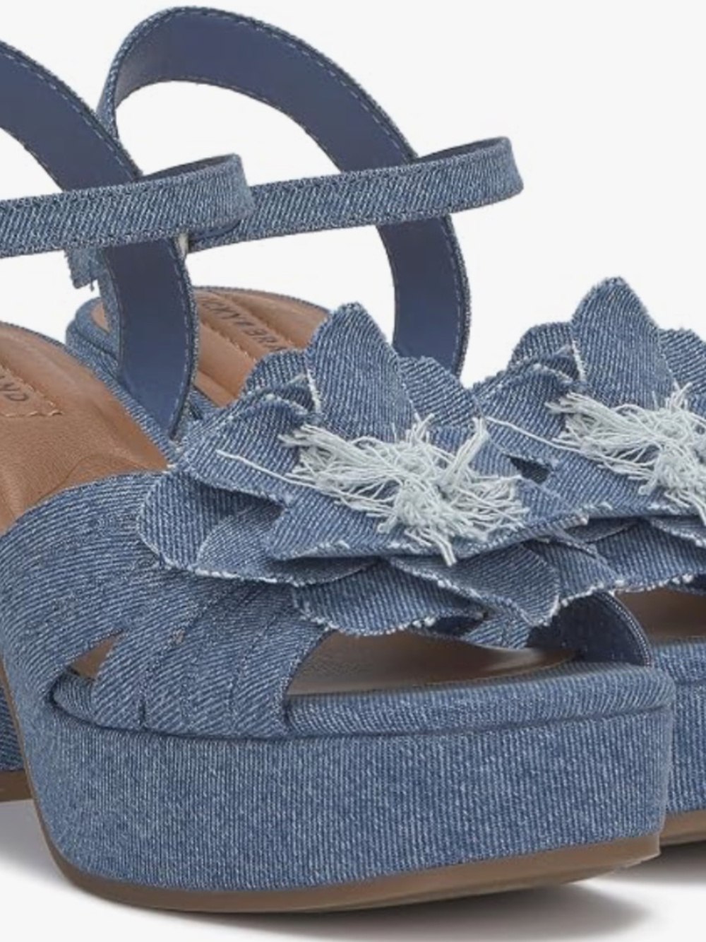 Lucky Brand Marrika Denim Flower Heeled Sandal Chunky Shoes 9.5 - Picture 2 of 7